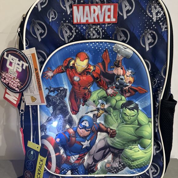 🆕Marvel Avengers✨Light Up✨Backpack 17”✨Laptop Sleeve & Key Chain NWT✨3D Front - Picture 2 of 7